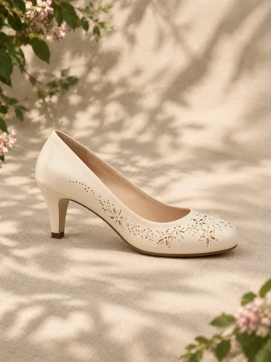 Clematis Perforated Pump, side view showing the 4 cm heel