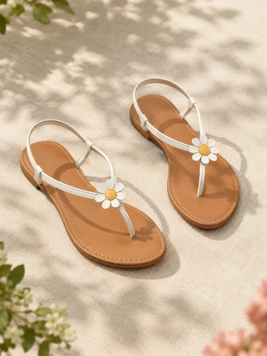Daisy Thong Sandal in white, pair seen from the front