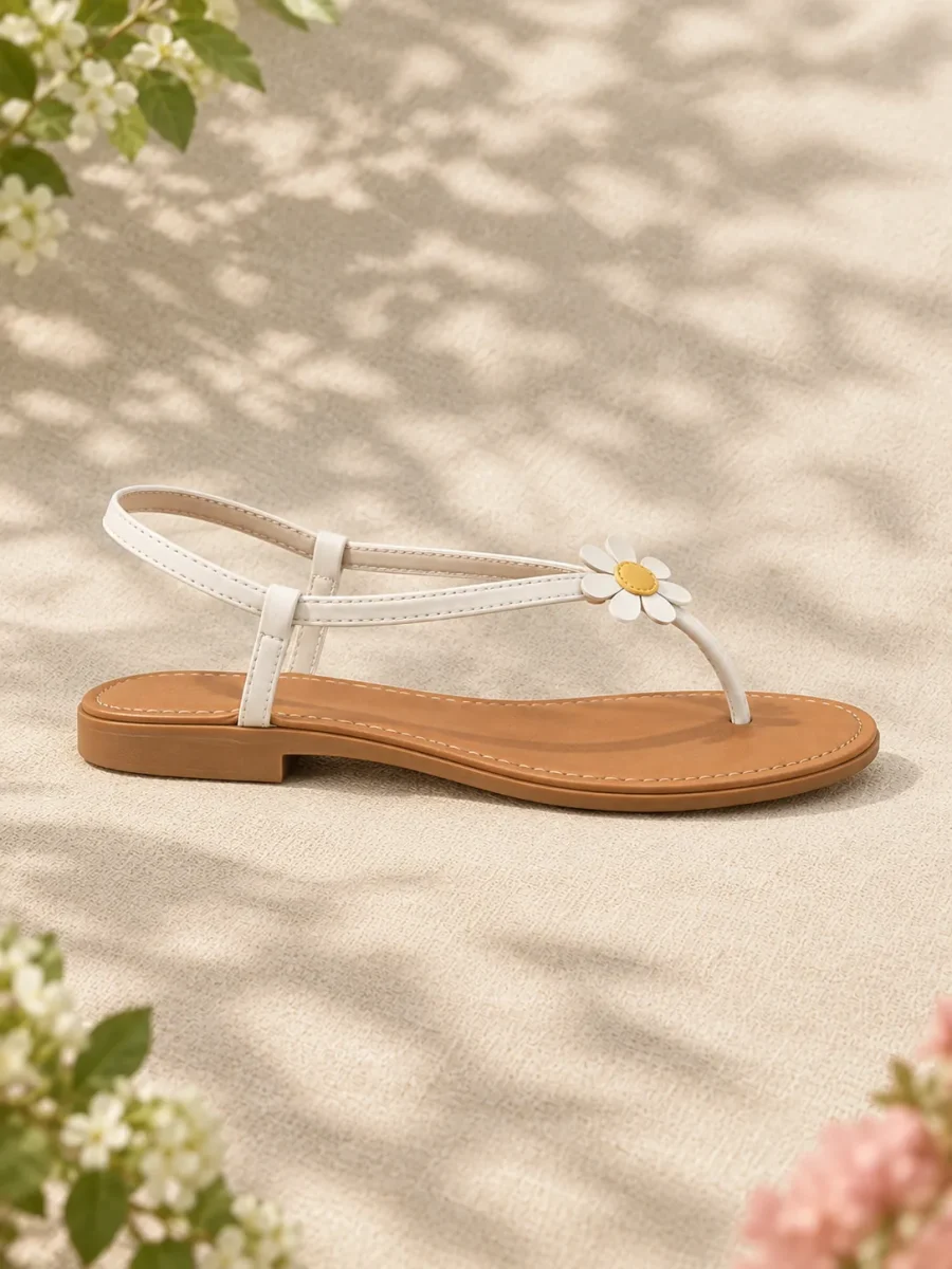 Daisy Thong Sandal, side view showing the 1 cm heel