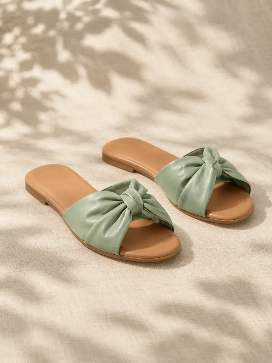 Dewdrop Knot Slide in mint, pair seen from the front