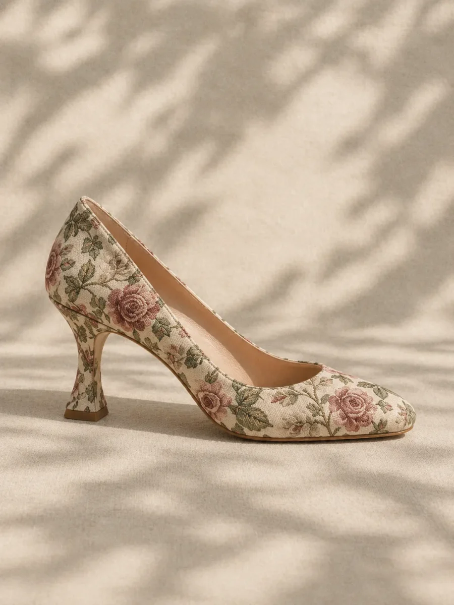 Garden Party Jacquard Pump, side view showing the 3.5 cm heel