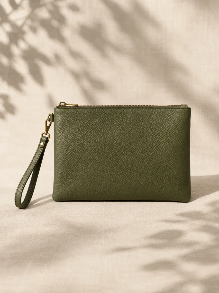 Garden Wristlet in olive, front view
