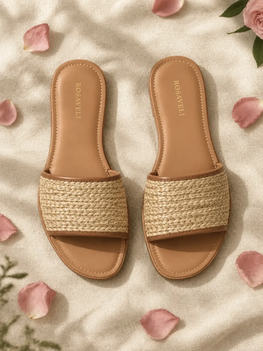 Herb Garden Raffia Slide, top view of the insoles