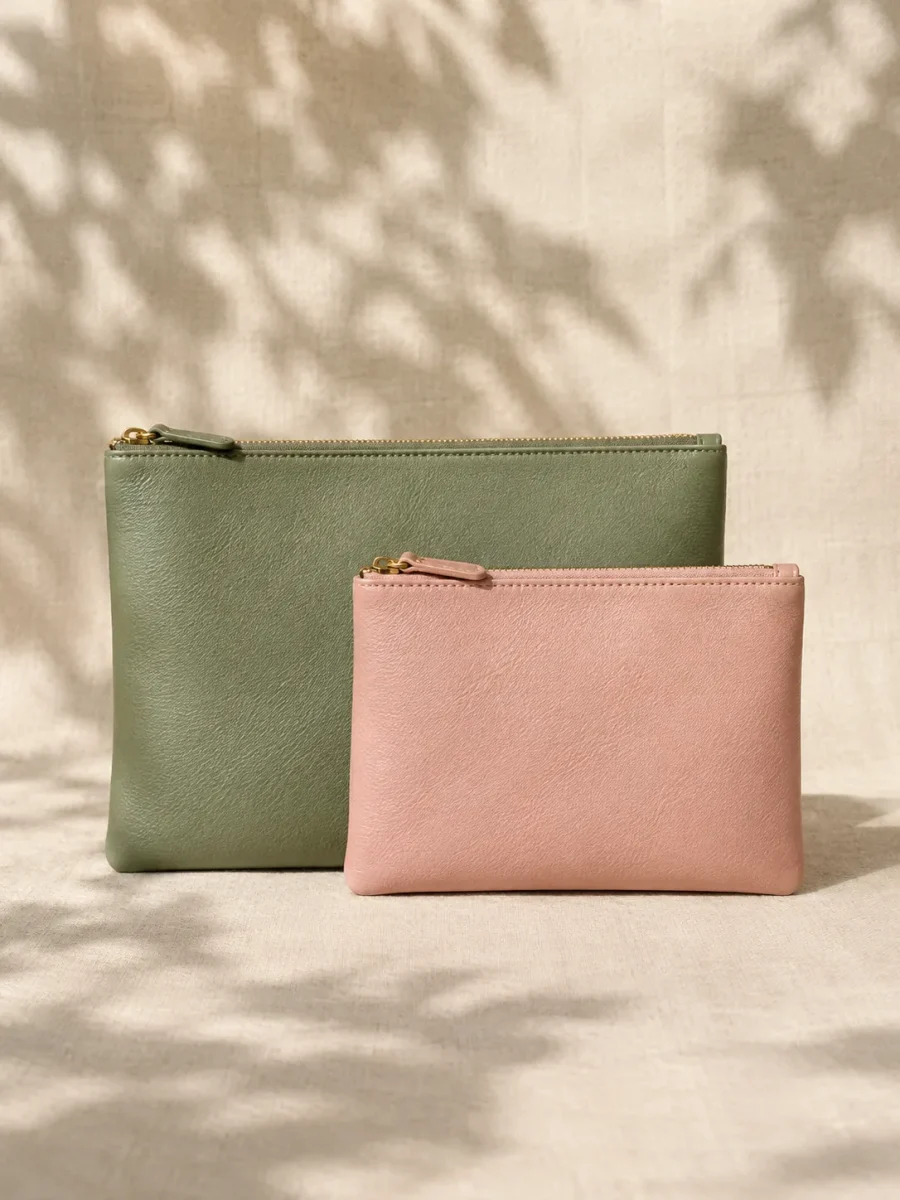 Keepsake Pouch Duo (Set of 2) in sage and blush, front view