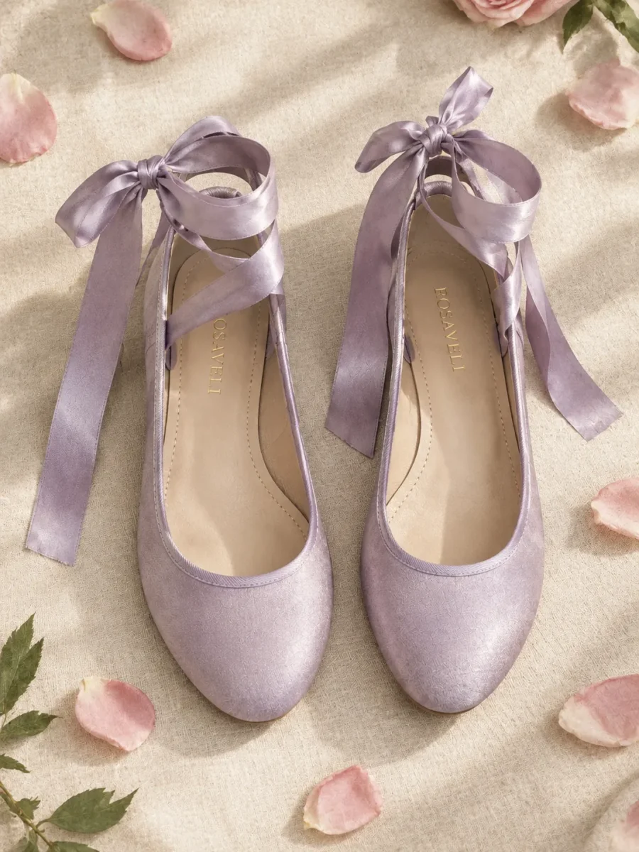 Lavender Ribbon-Tie Flat, top view of the insoles