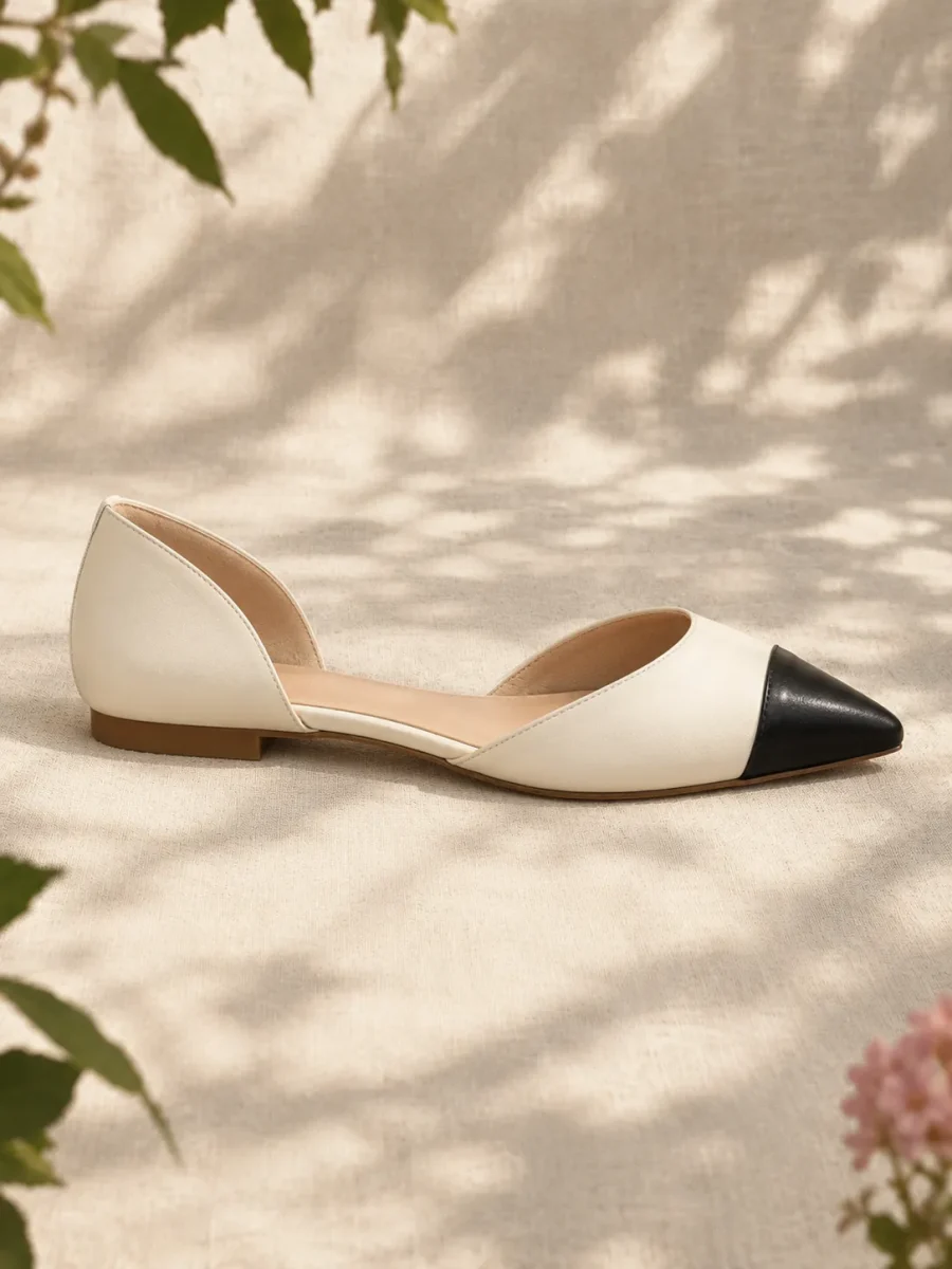 Magnolia d'Orsay Flat, side view showing the 0.8 cm heel