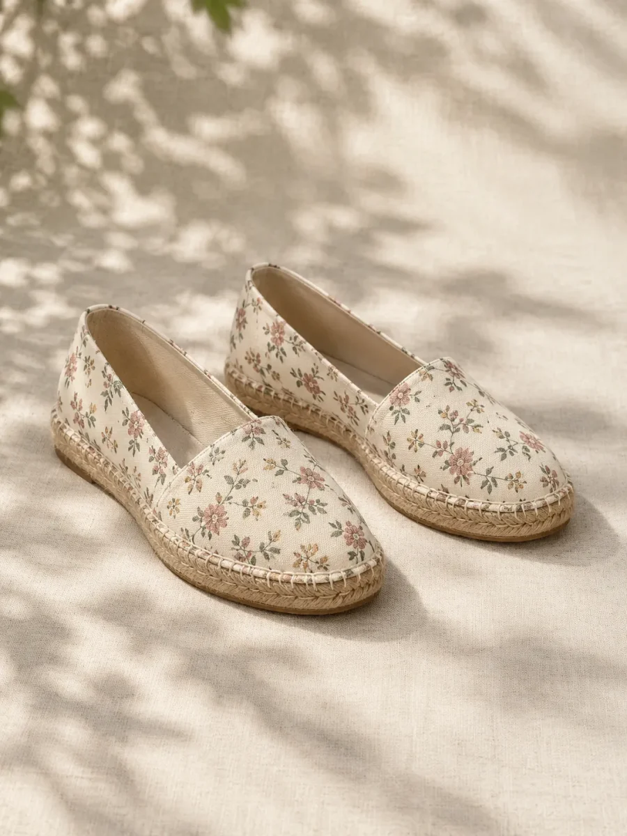 Meadow Print Espadrille Flat in meadow print, pair seen from the front