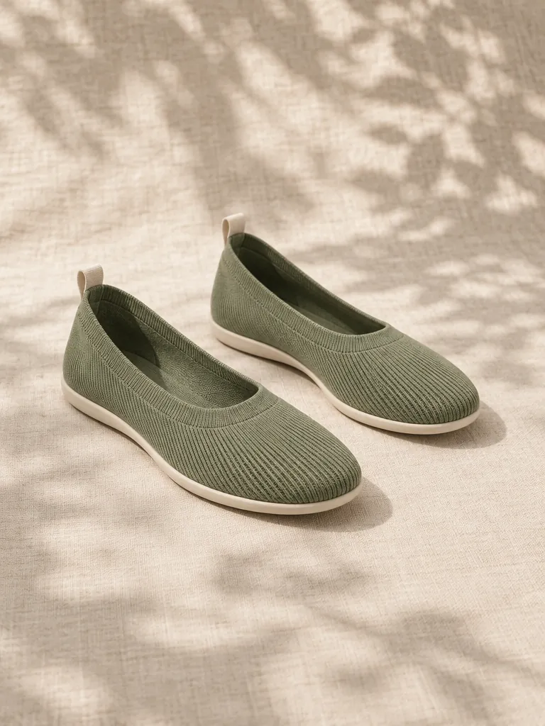 Moss Knit Flat in moss green, pair seen from the front