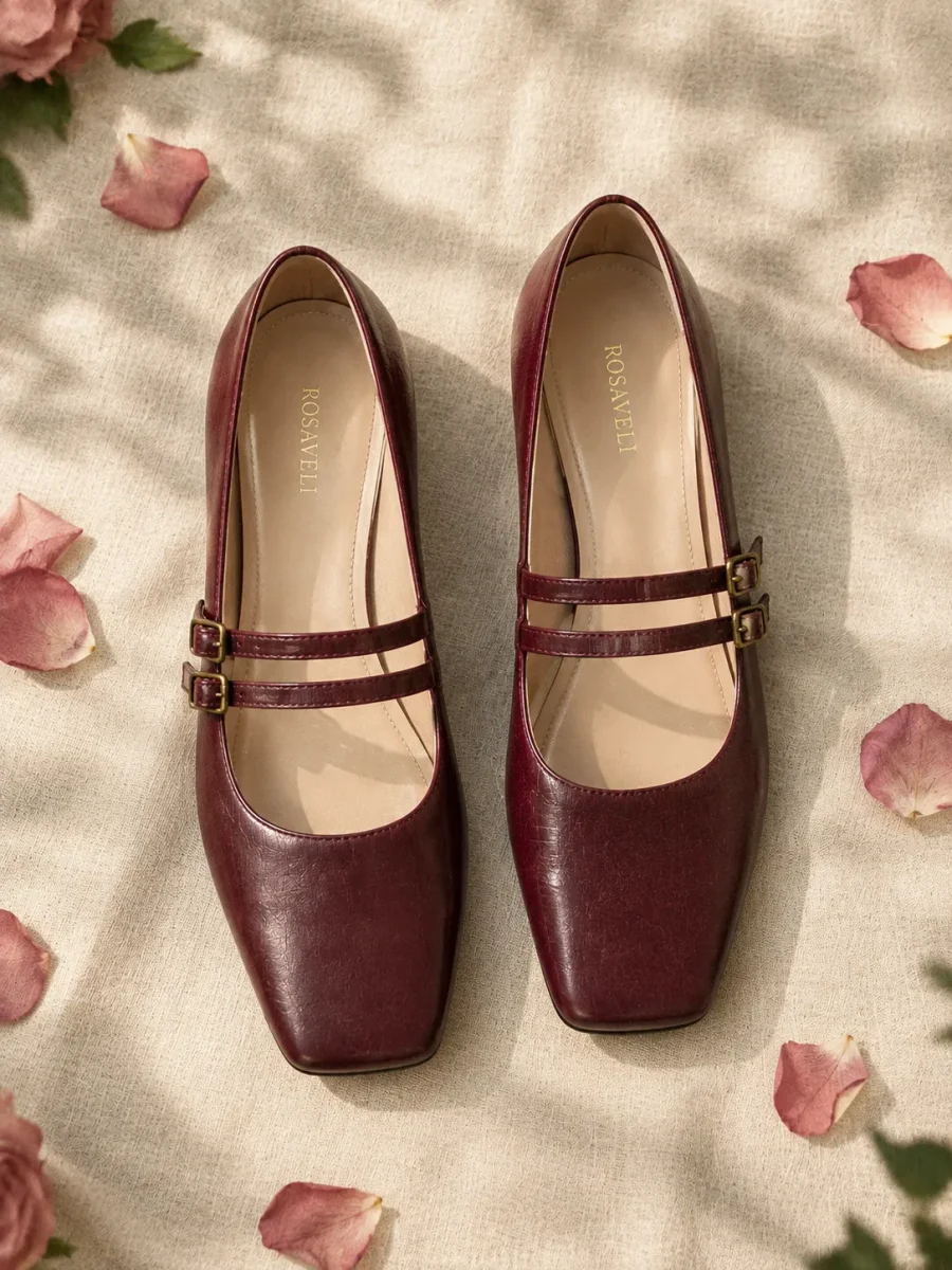 Orchard Double-Buckle Flat, top view of the insoles
