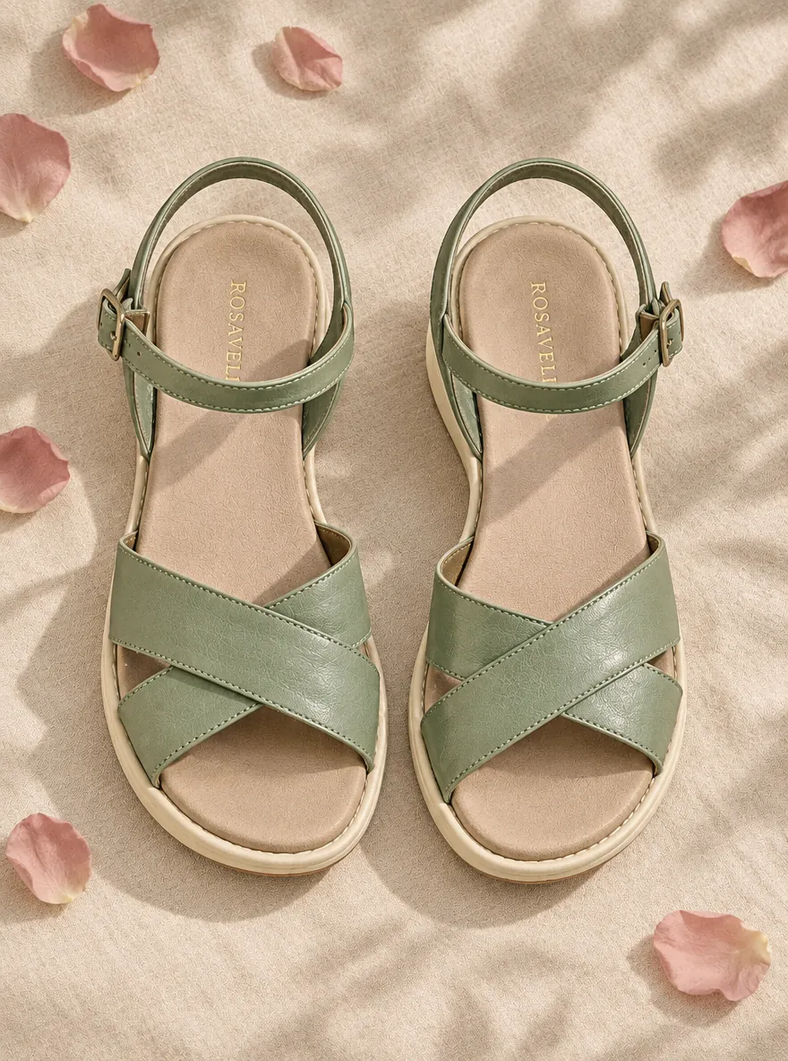 Pergola Cross-Strap Wedge, top view of the insoles