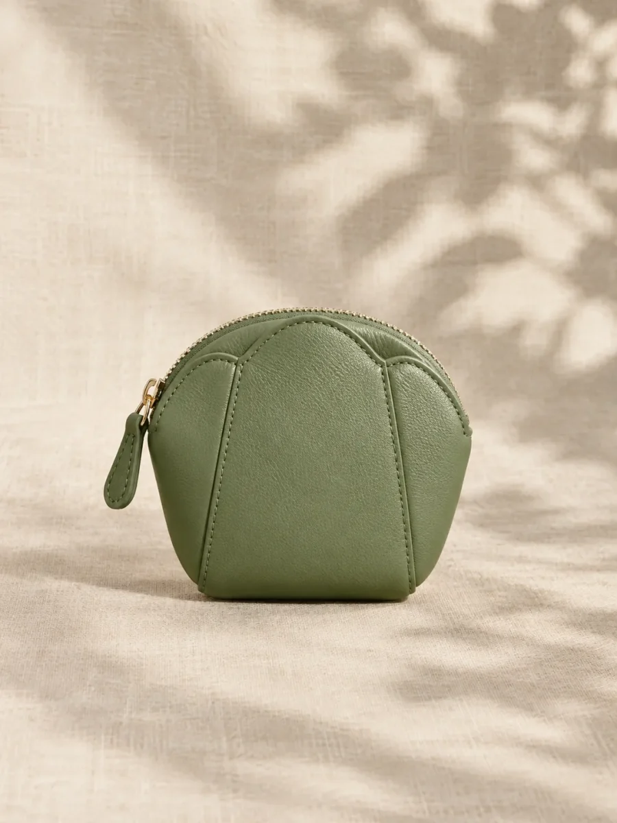 Petal Coin Pouch in sage, front view