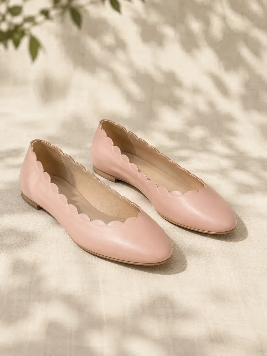 Petal Scallop Ballet Flat in blush, pair seen from the front