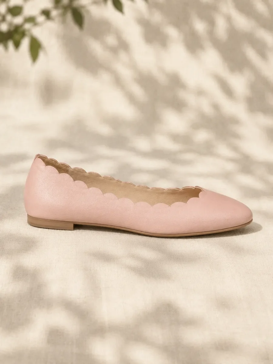 Petal Scallop Ballet Flat, side view showing the 0.8 cm heel