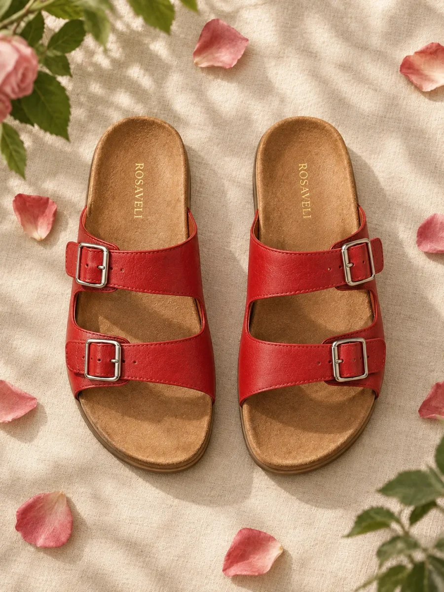 Poppy Double-Buckle Sandal, top view of the insoles