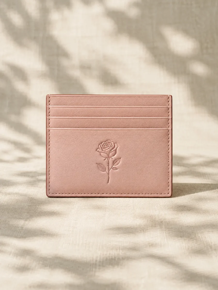 Pressed Rose Card Holder in blush, front view