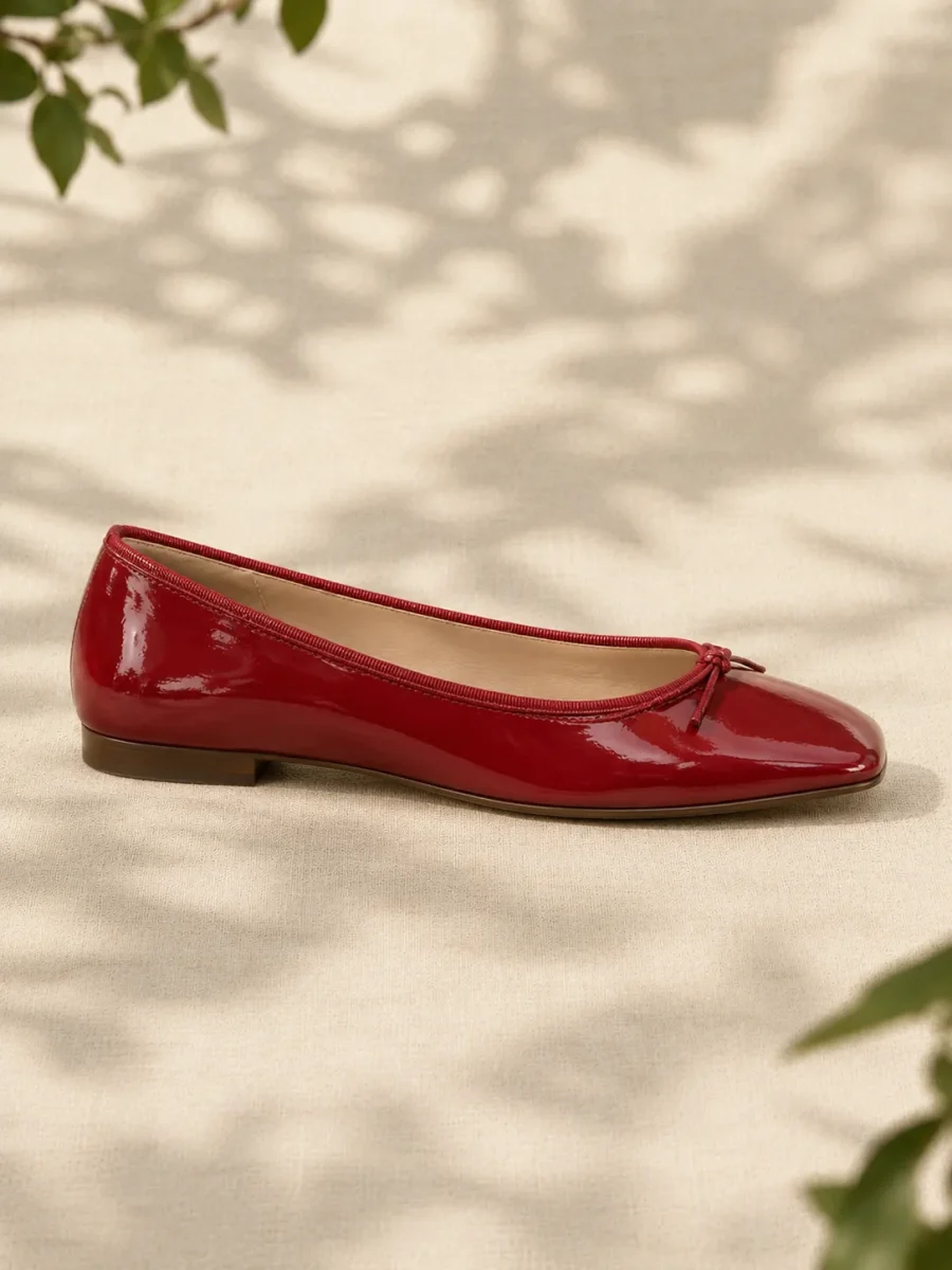 Rosehip Square-Toe Ballerina, side view showing the 0.8 cm heel