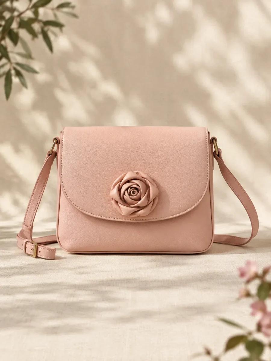Rosette Mini Crossbody in blush, front view
