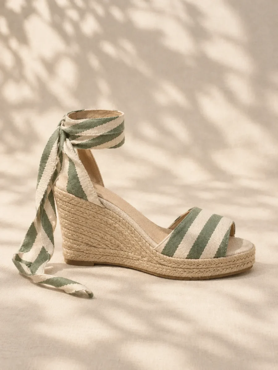 Terrace Stripe Wedge, side view showing the 4 cm heel